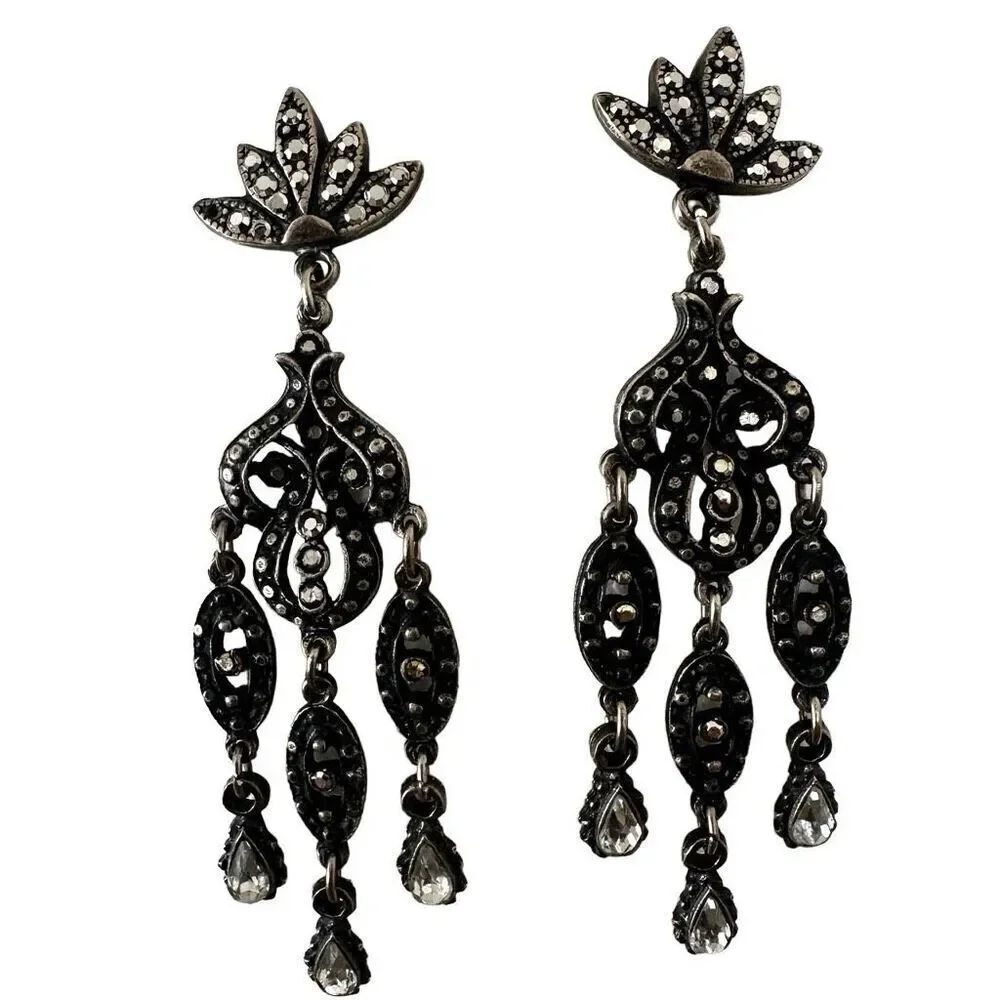 vintage Sterling silver long marcasite chandelier earrings